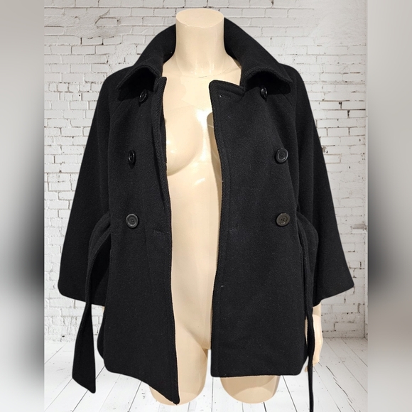 J. CREW Vtg Wool Black Belted Double Breasted Pea Coat 6 - Picture 6 of 8